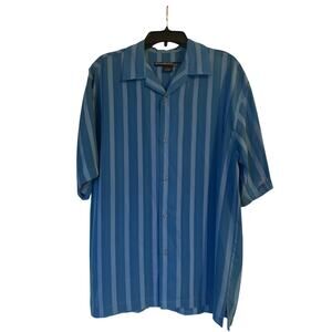 GUC Syllables Men's Blue Stripe Casual Button Down Short Sleeve Shirt SIze Large